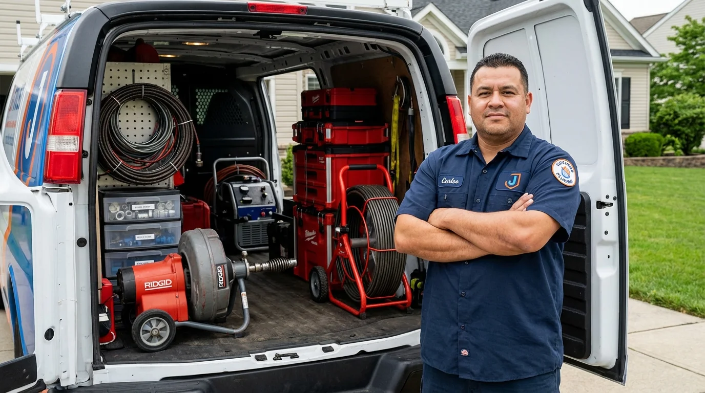 Professional drain cleaning equipment and Johns Plumbing LLC plumber in Bangs