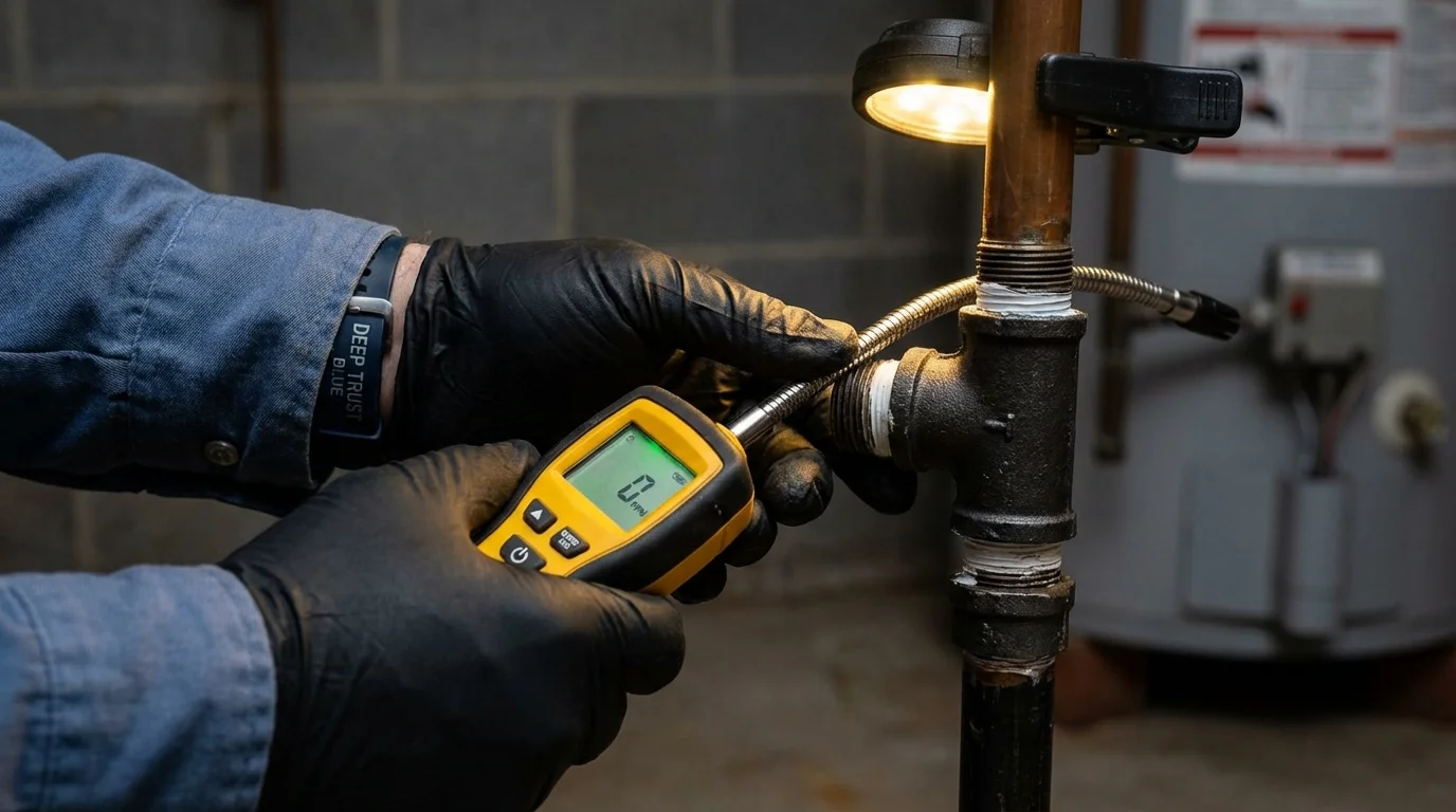 Gas leak detection with electronic sniffer by Johns Plumbing LLC in Bangs