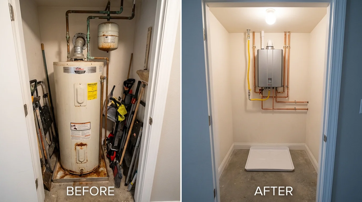 Tank water heater versus wall-mounted tankless unit comparison for Bangs, TX homeowners